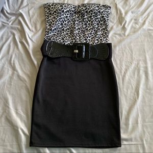 Papaya Black&Silver Strapless Mini Dress W/ Belt
